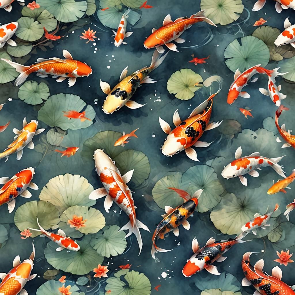 Koi Fish in Chinese Watercolor Style