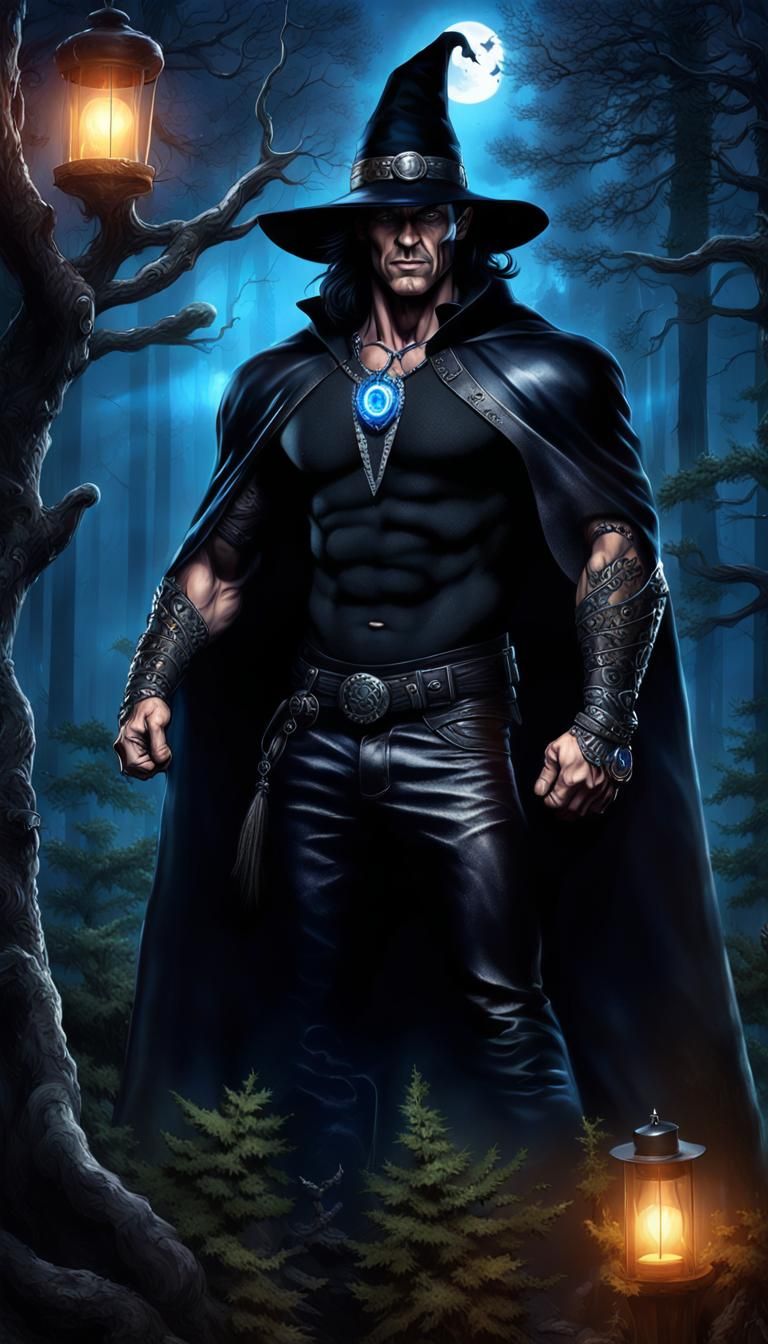 Muscular Male Witch with Magical Aura in 3D