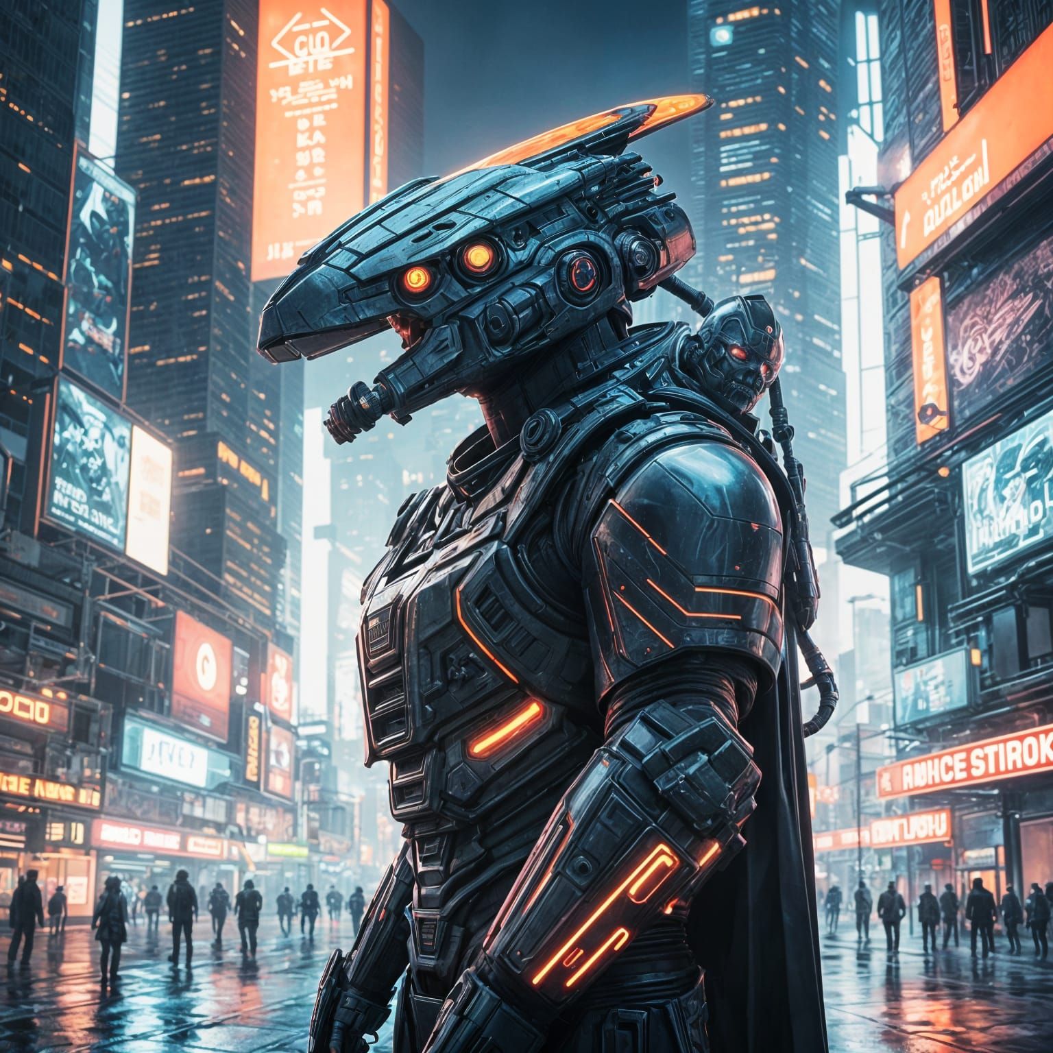 Cyberpunk Alien General in Dystopian Cityscape