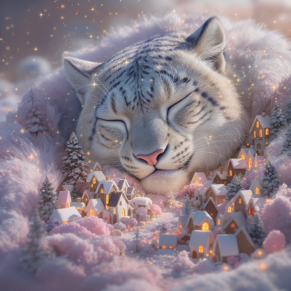 Miniature Village on a Giant Snow Leopard