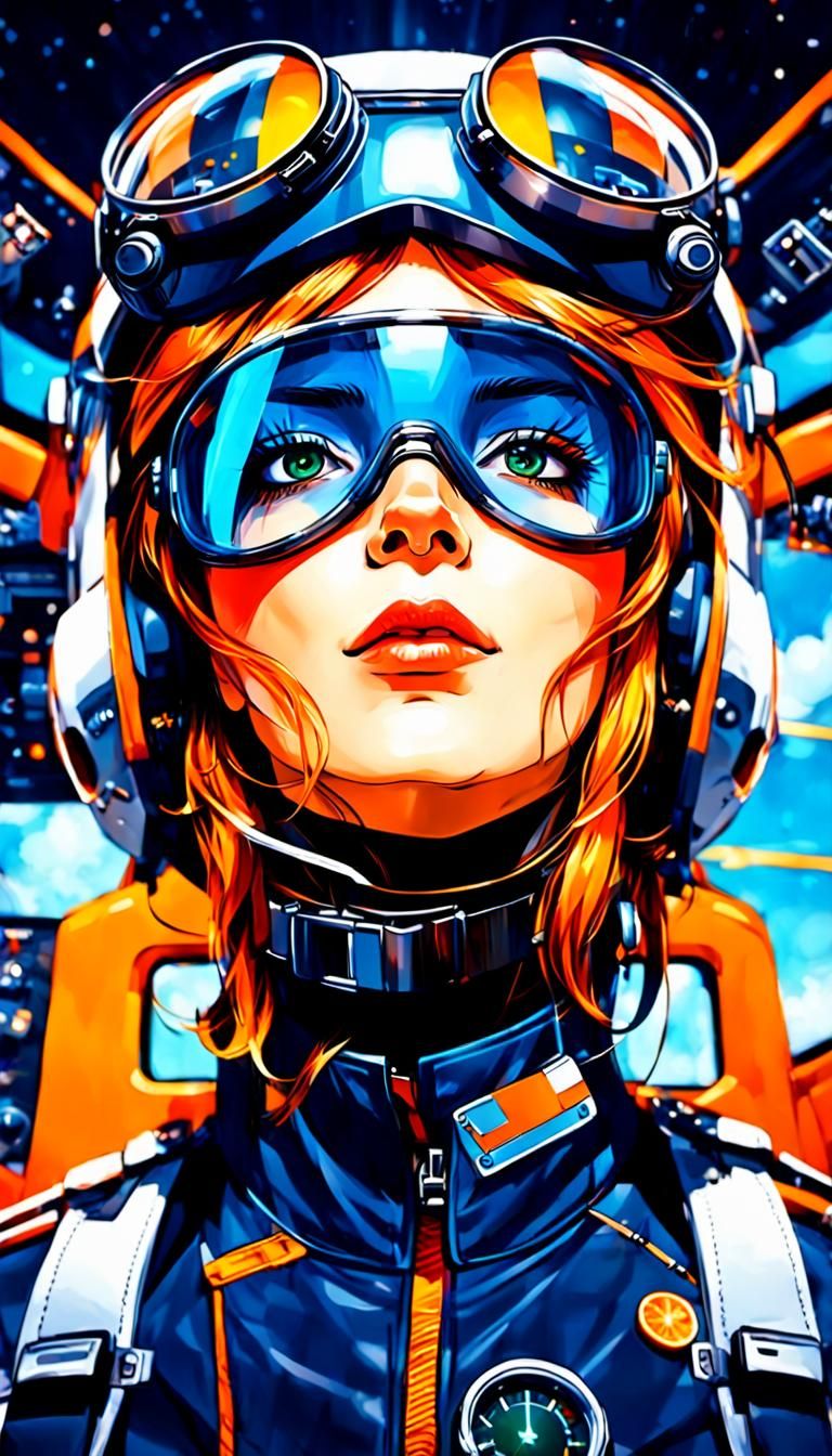 Anime Pilot with Goggles in Acrylic Manga Style