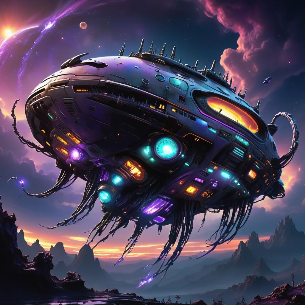 Biopunk Spaceship Concept Art in Eerie Space