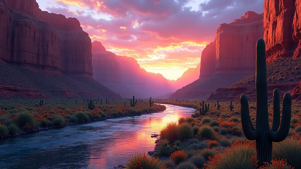 Arizona Canyon Sunset in Dark Fantasy Concept Art Style