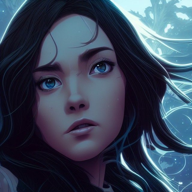 Cosmic Woman Portrait in Cel-Shaded Style