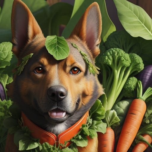 Vegetable Dog: Vibrant Digital Art in Triadic Colors