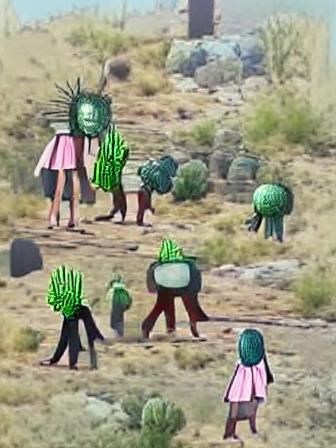 Anthropomorphic Cacti in Surreal Desert Landscape