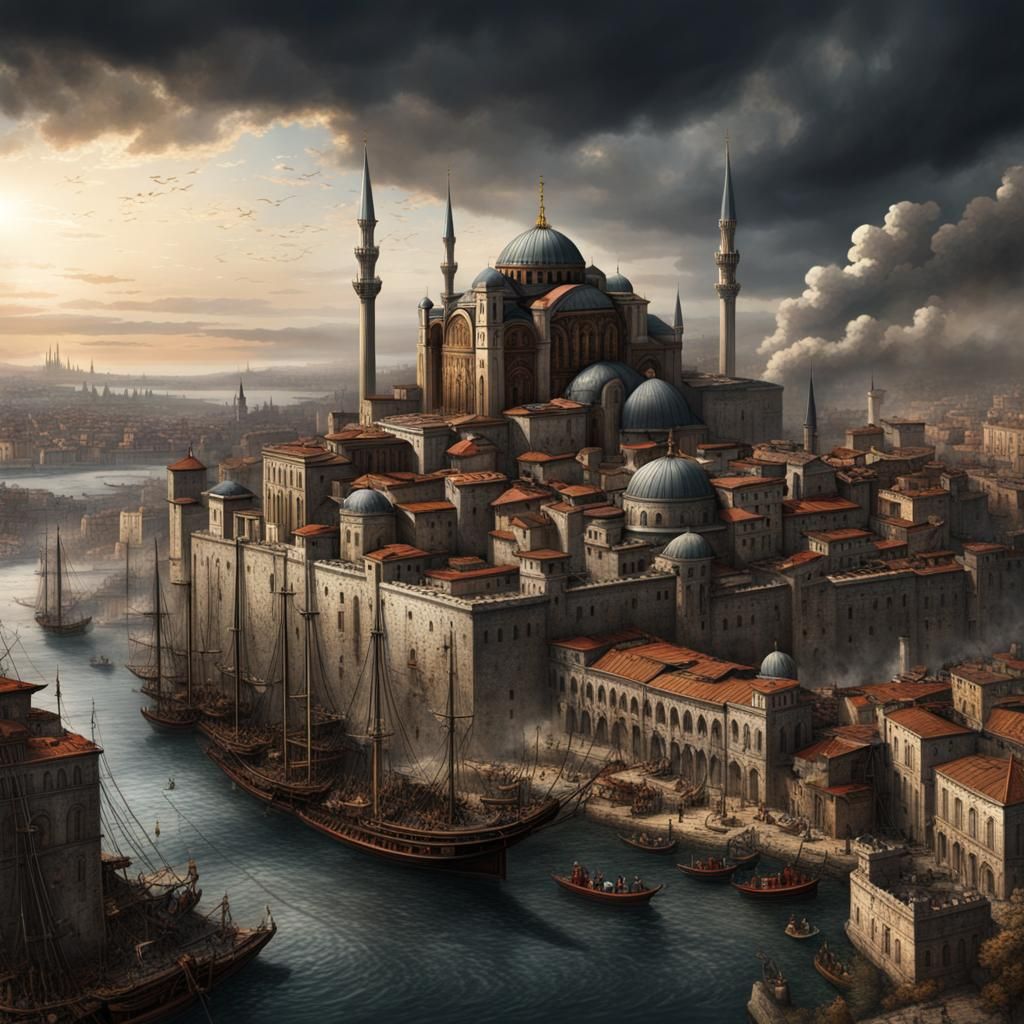 Constantinople 15th Century Line Art Painting