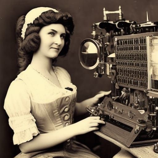 Steampunk Lady Uses First Computer Invention