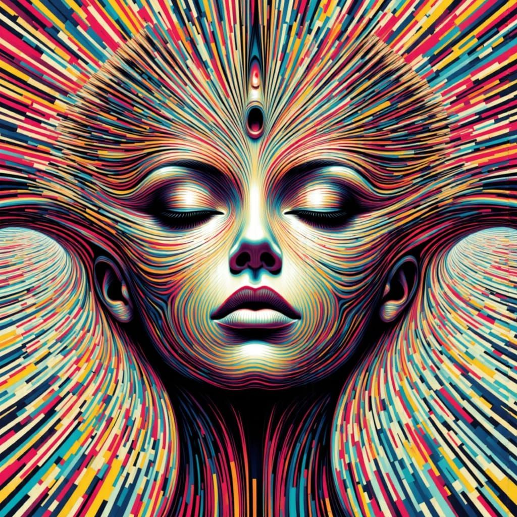 Surreal Dreamlike Portrait with Converging Lines and Shapes