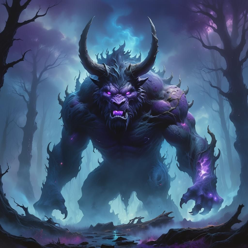 Monstrous Shadow Beast in Ethereal Mist