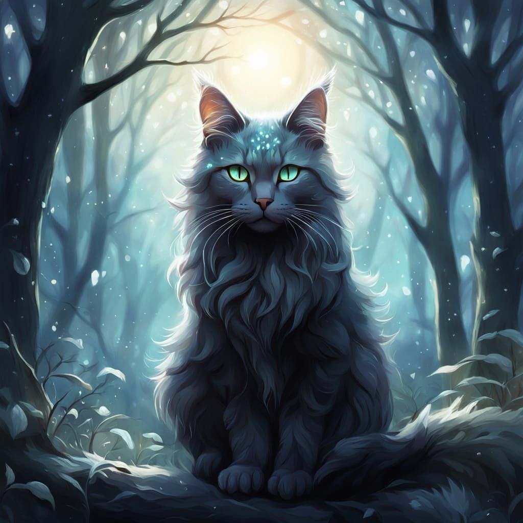 Cat with Ethereal Hart on Forehead - Digital Painting
