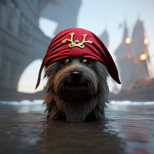Hyperrealistic Pirate Dog Portrait in Fantasy Style