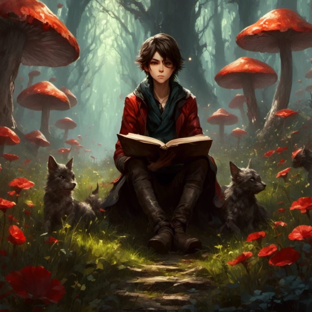 Glowing Spell in Mushroom Garden: Anime Art