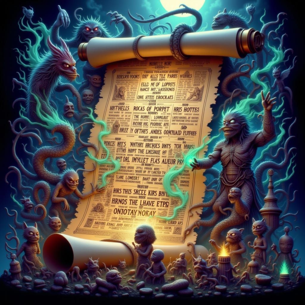 Mystical Scroll Unfurling with Ethereal Symbols