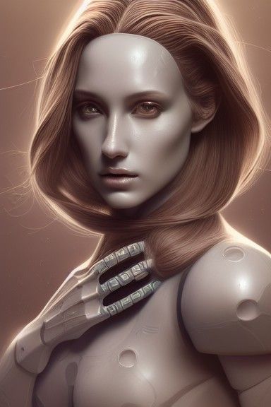 Biomechanical Android Portrait in 1950s Advertising Style