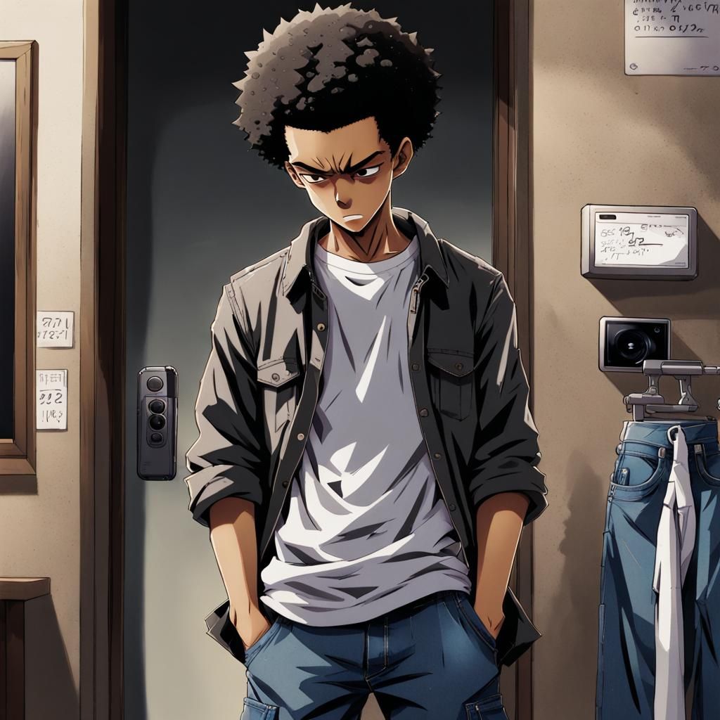 Sad Huey Freeman Anime Style Digital Art