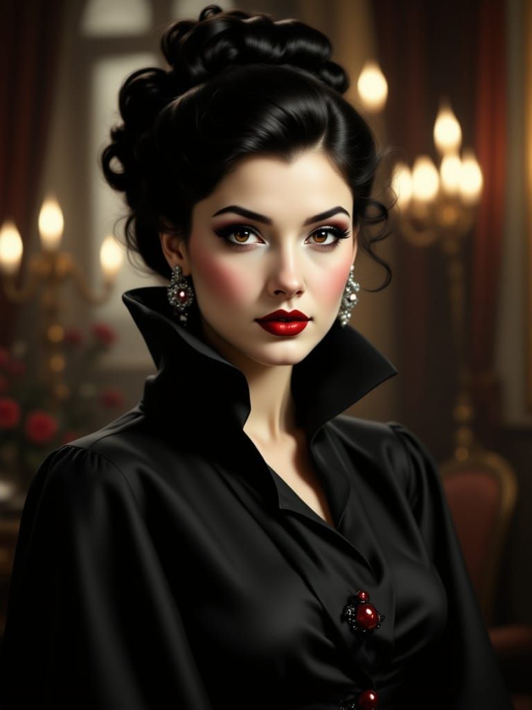 Vintage Pin-Up Sepia Photograph of Elegant Dracula