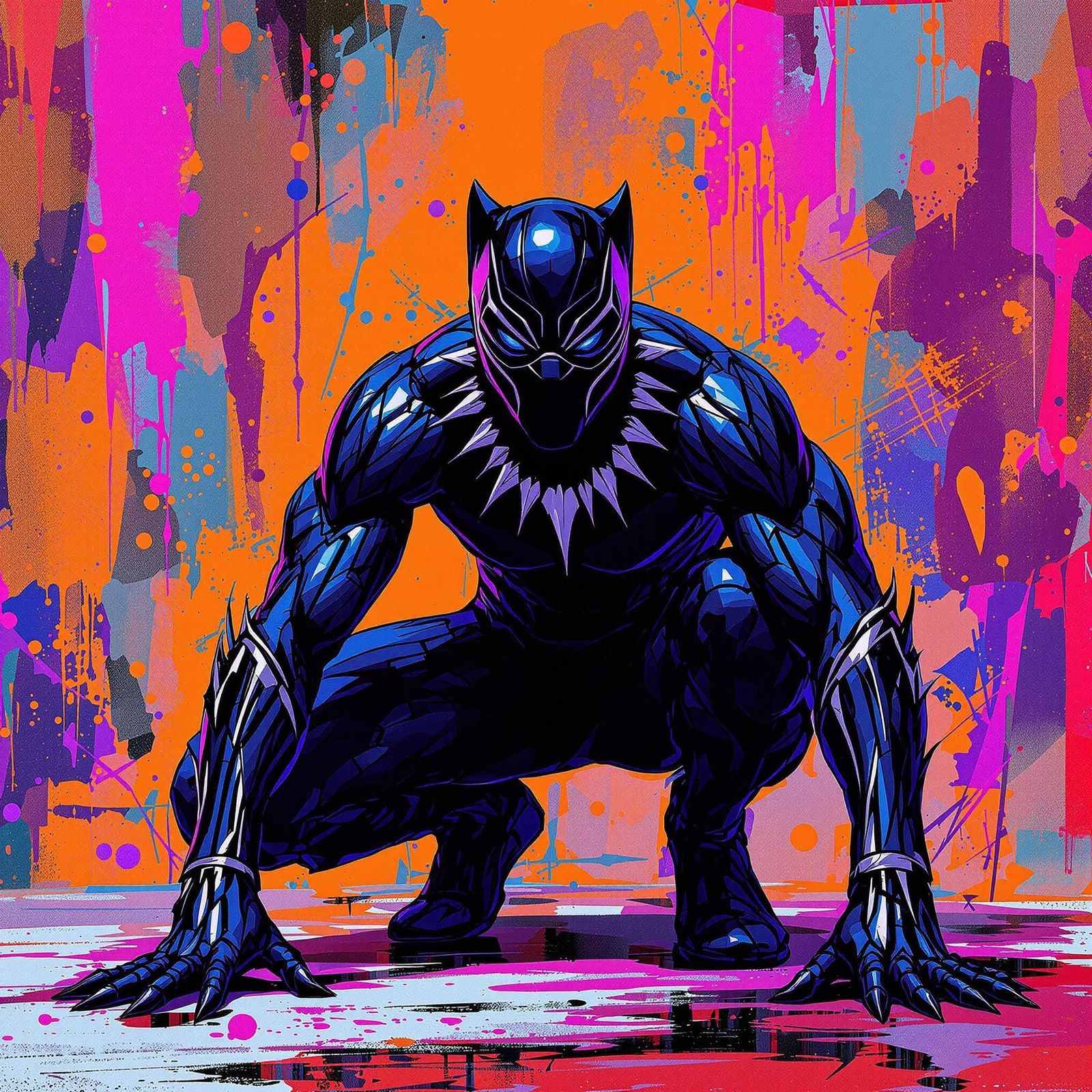 Black Panther Action Pose in Comic Book Style