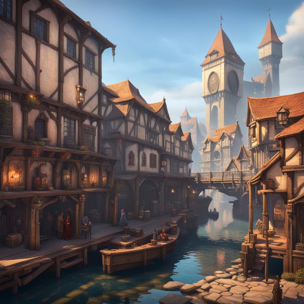 Medieval Fantasy City Dock Concept Art