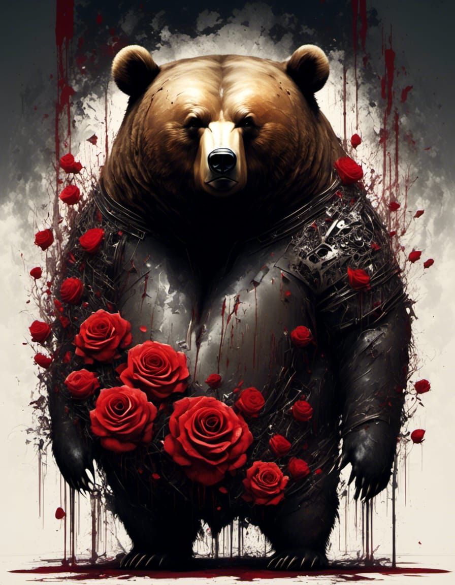 Obese Bear in Rose Depth, Digital Painting Style