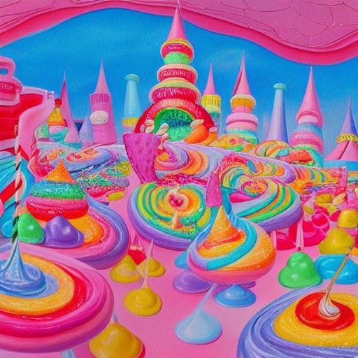 Candy Wonderland Cake Castle in Gouache Style