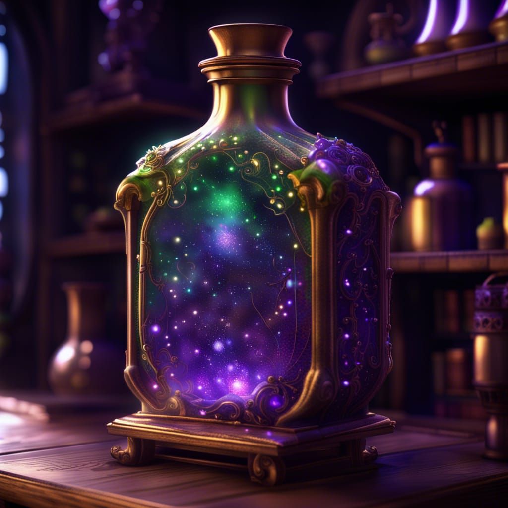 Glowing Galaxy Potion on Apothecary Shelf