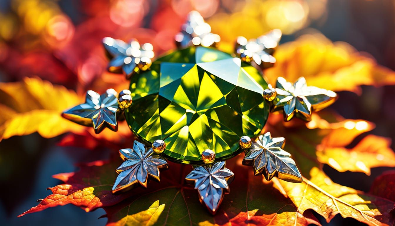 Gemstone Star on Maple Leaves in Oil Painting Style