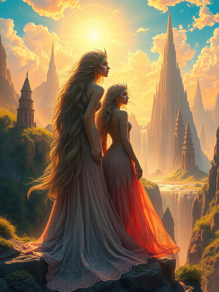 Ethereal Women in Dreamlike Fantasy Landscape