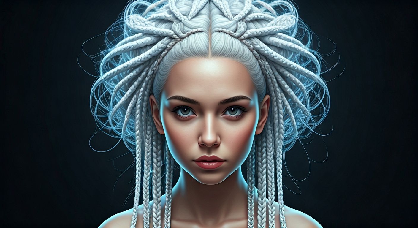 Futuristic Woman with Geometric Hair Sculpture
