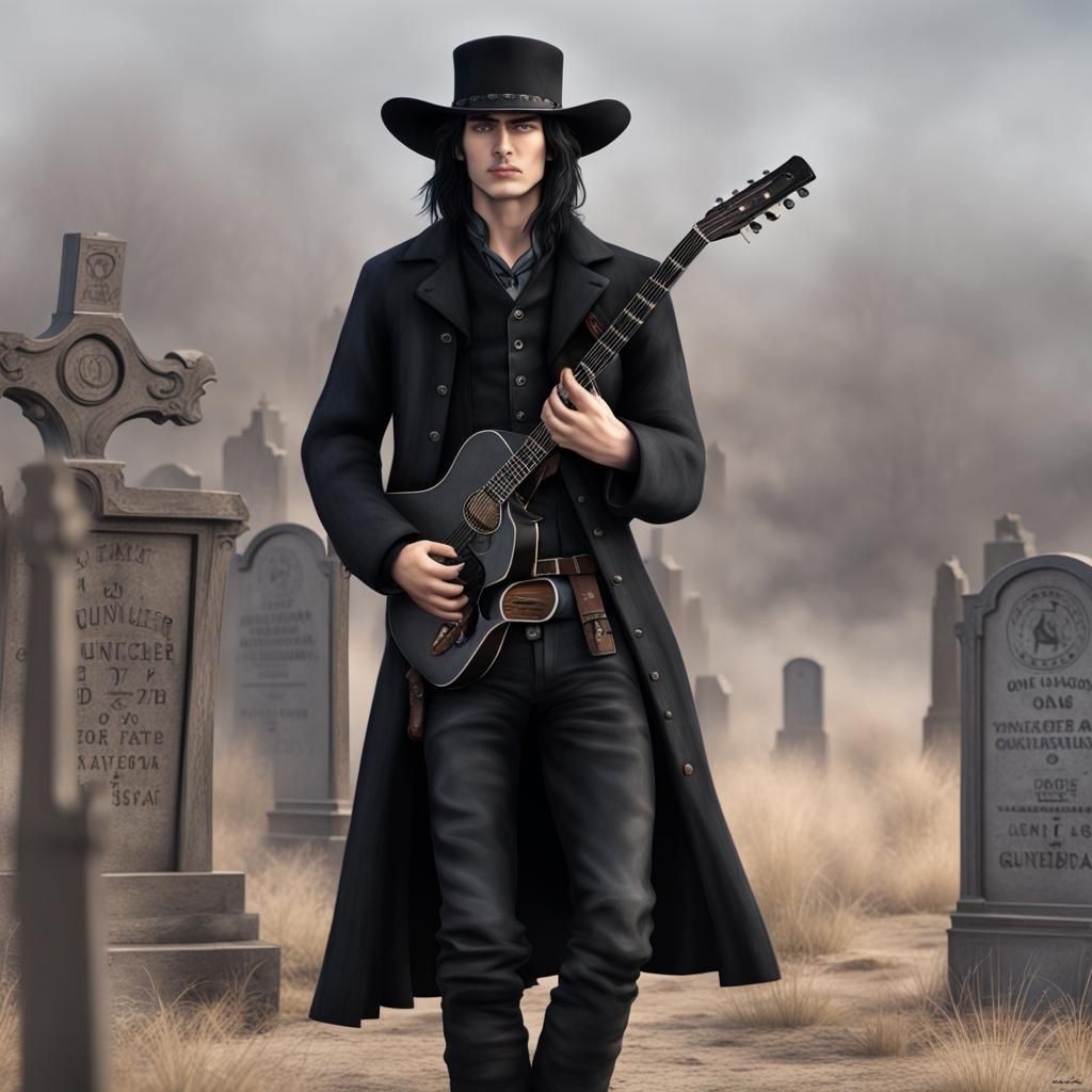 Handsome Gunslinger in Graveyard Fog