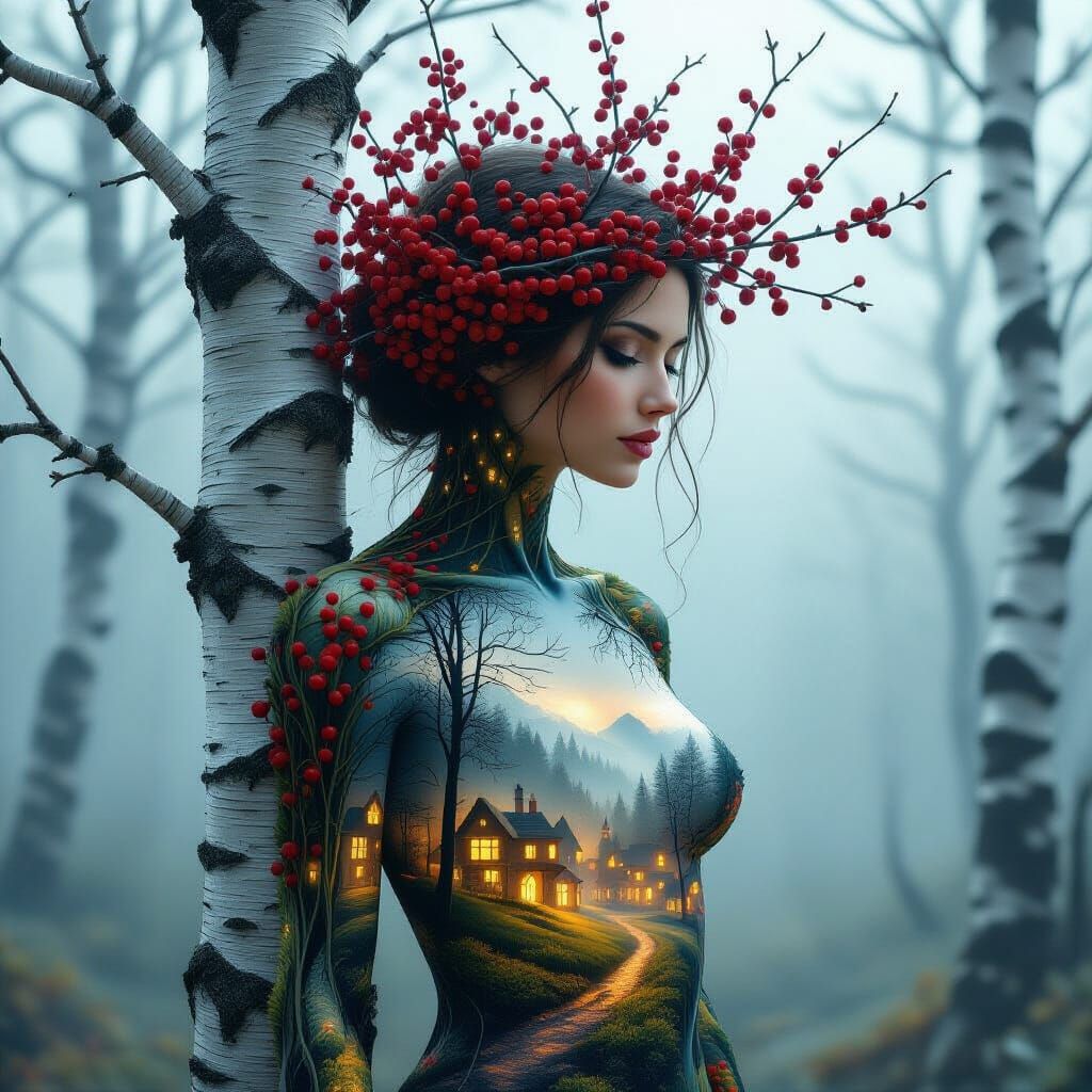 Birch Tree Dryad with Glowing Forest Torso