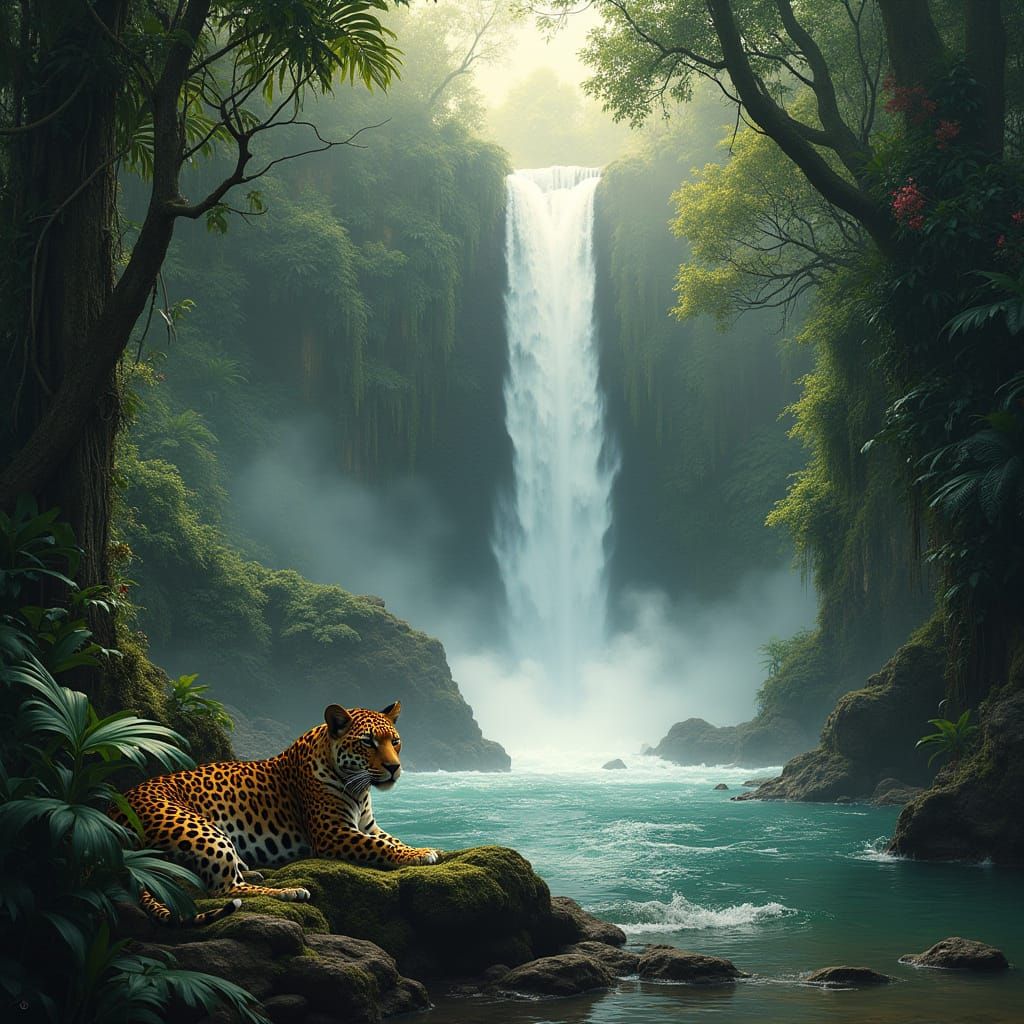 Amazonian Waterfall Oasis in Vibrant Realism