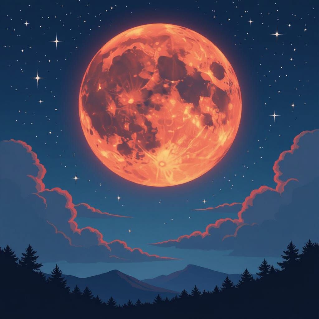 Dramatic Blood Moon in Starry Night Sky