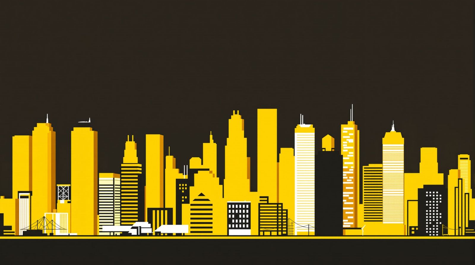 Minimalist Yellow Cityscape Geometric Silhouettes