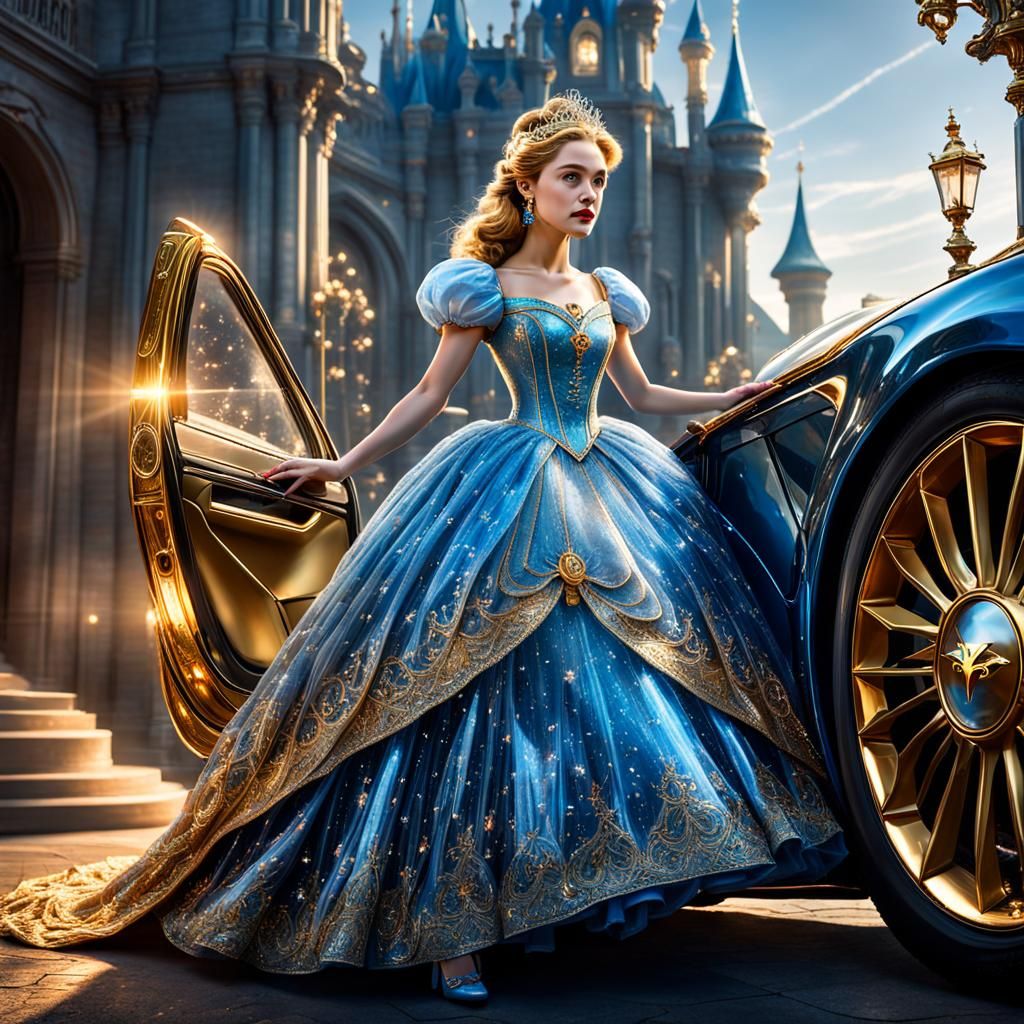 Hyperrealistic Cinderella in Glass Dress with Tesla