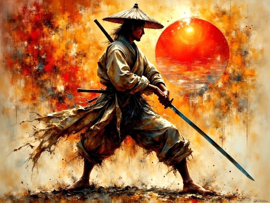 Warrior in Earth-Toned Armor, Katana at the Ready