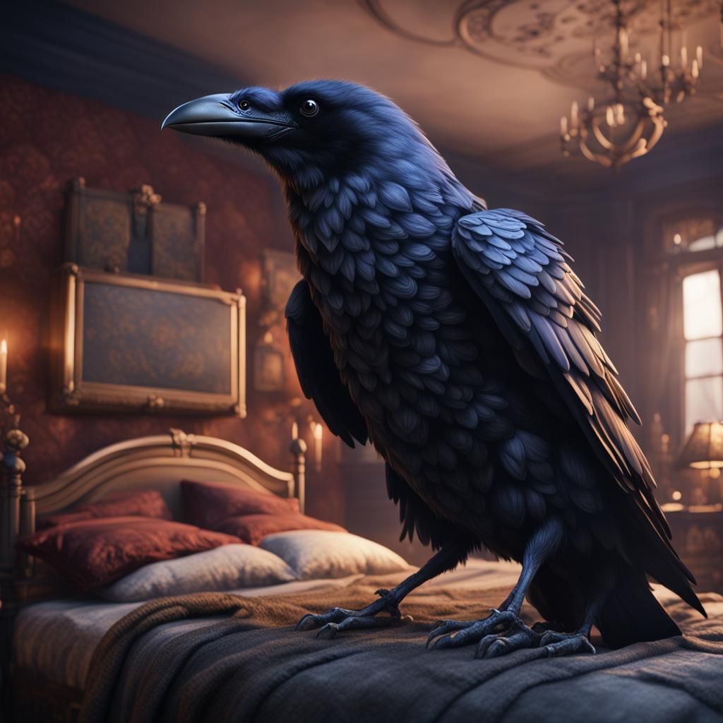 Raven Stuffed Animal on Bed: Matte Painting