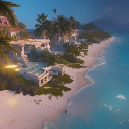 Luxury Beach Villas and Electronic Music in Cyberpunk Art
