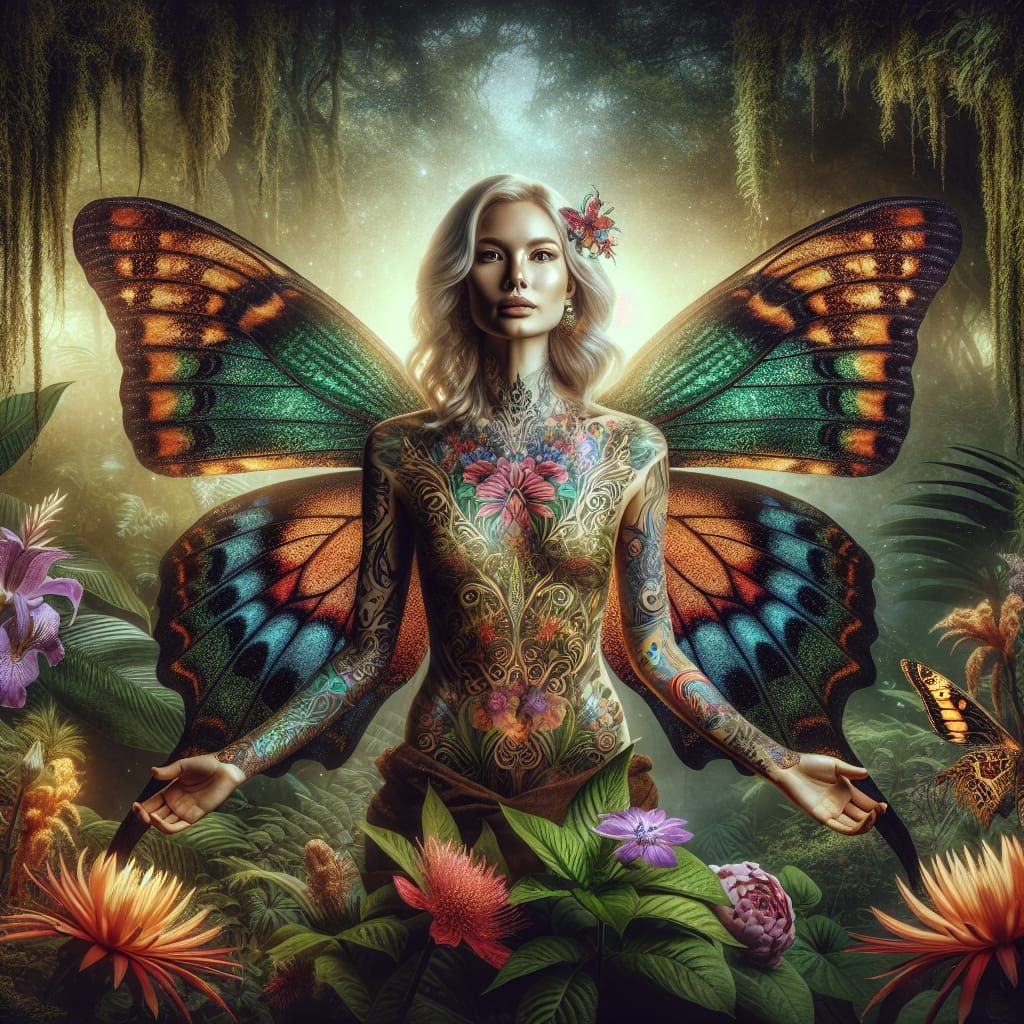 Butterfly Woman in Mystical Garden