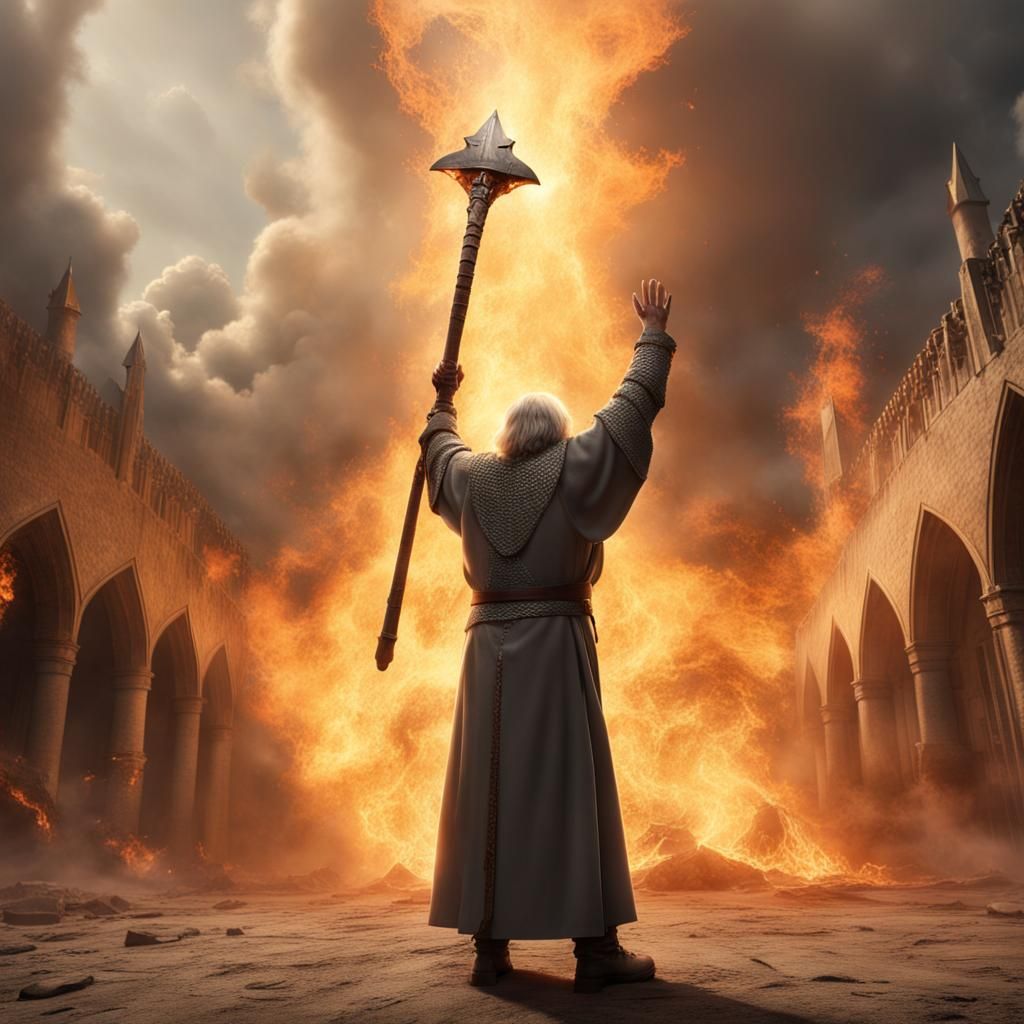 Cleric Calling to the Heavens Amidst Fire