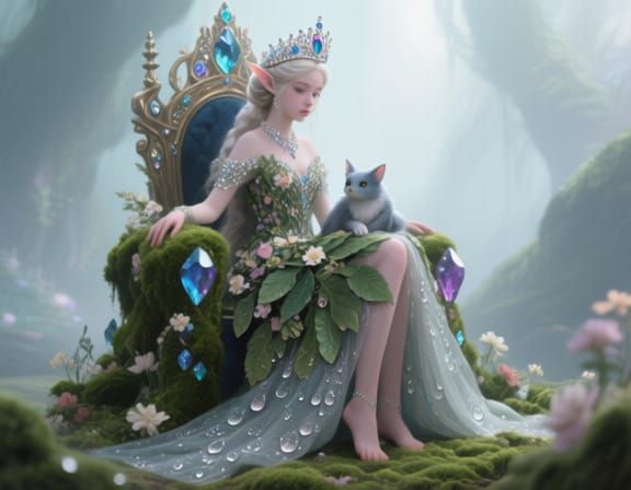 Elf Princess on Gemstone Throne, Fantasy Art