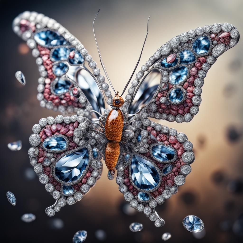 Diamond Butterfly: Hyperrealistic Gemstone Insect