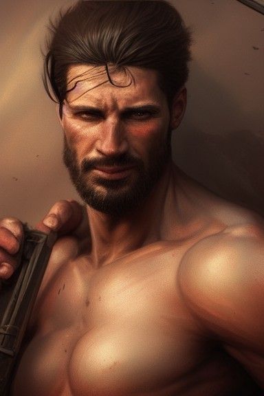 Heroic Portrait of Rugged Male Fighter in Fantasy Style