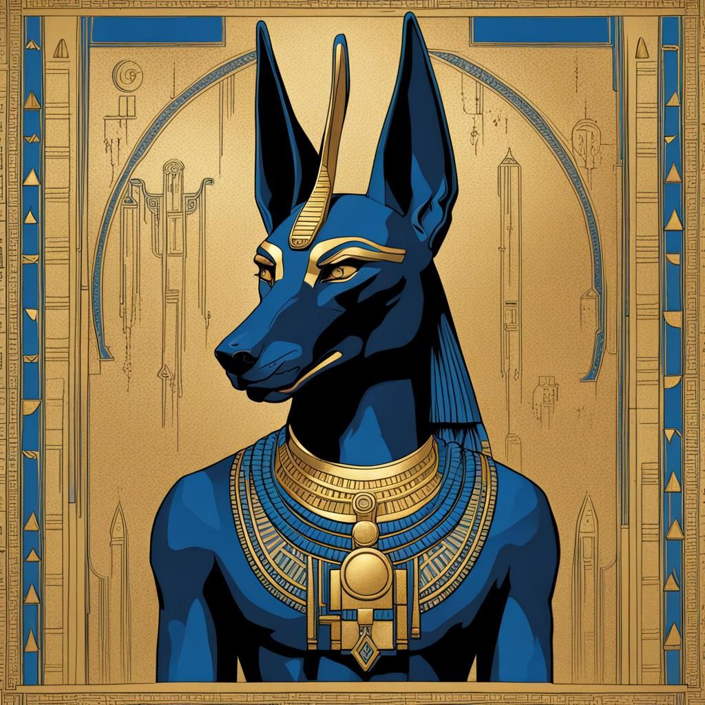 Anubis Depicted in Blue and Gold