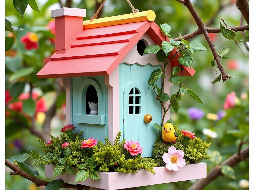 Charming Birdhouse with Geometric Details