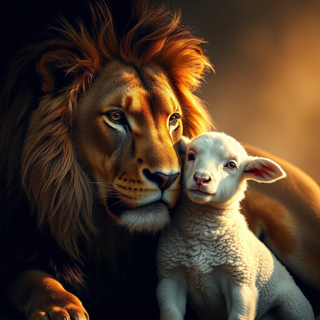 Lamb and Lion in Warm, Intimate Companionship