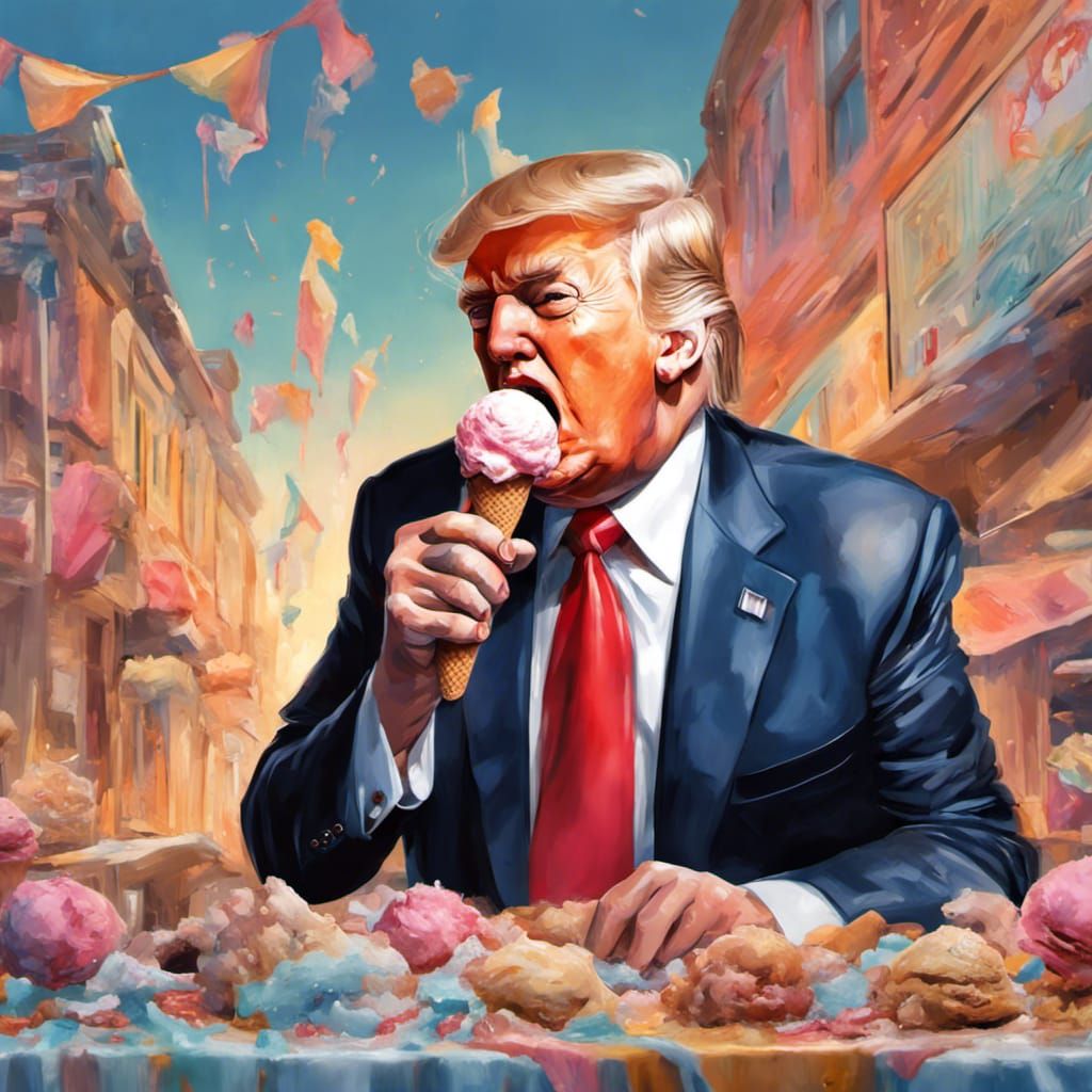 Hyperrealistic Donald Trump Eating Ice Cream