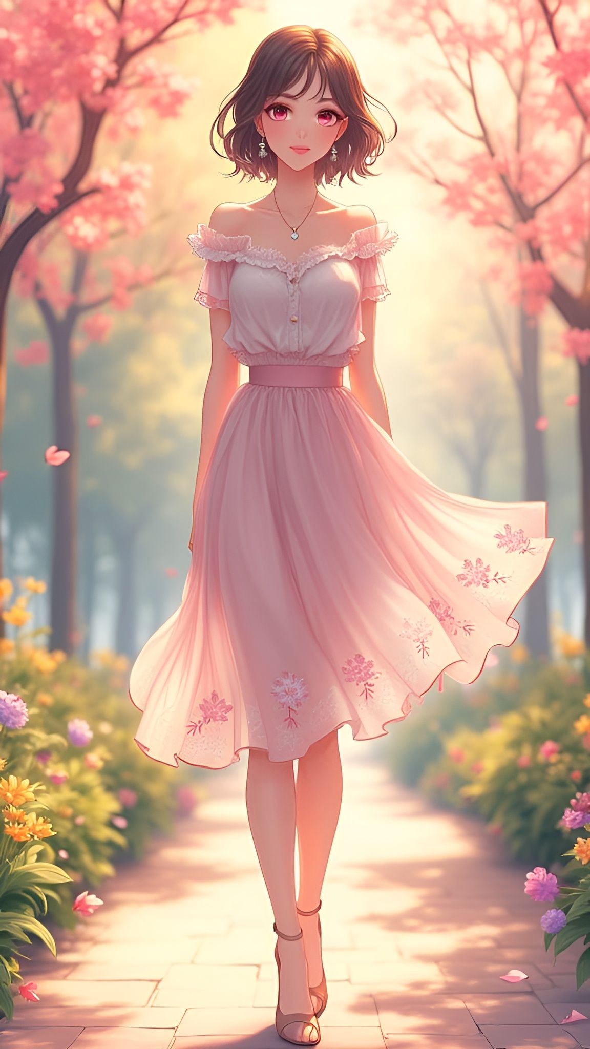 Elegant Anime Woman in Contemporary Fashion