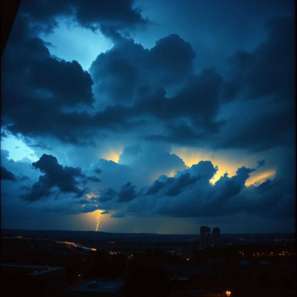 Cityscape Thunderstorm in an Atmospheric Landscape Painting