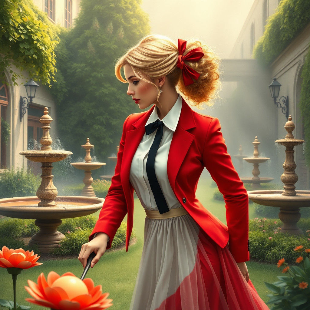 Elegant Woman Playing Croquet in Dreamy Garden